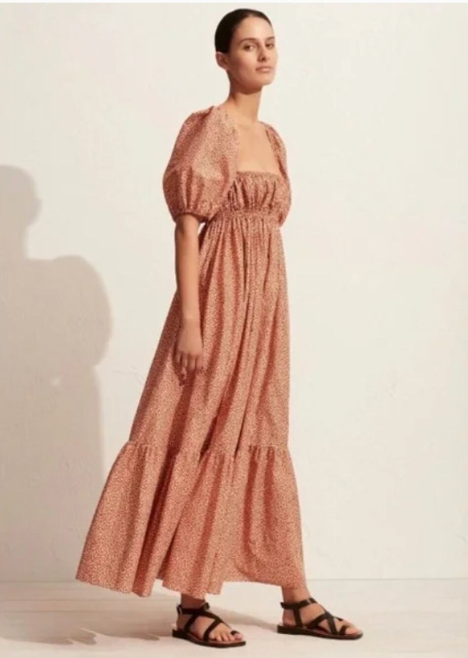 Matteau Shirred Peasant Dress in Starflower Womens Orange Size 2 US Summer